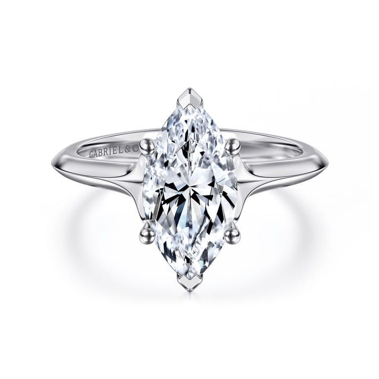 Ellis - 14K White Gold Marquise Shape Diamond Engagement Ring - Shot 1