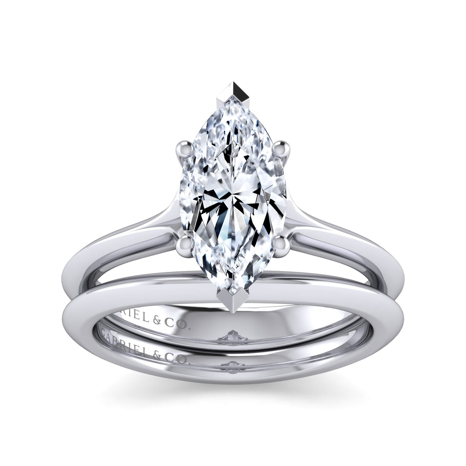 Ellis - 14K White Gold Marquise Shape Diamond Engagement Ring - Shot 4