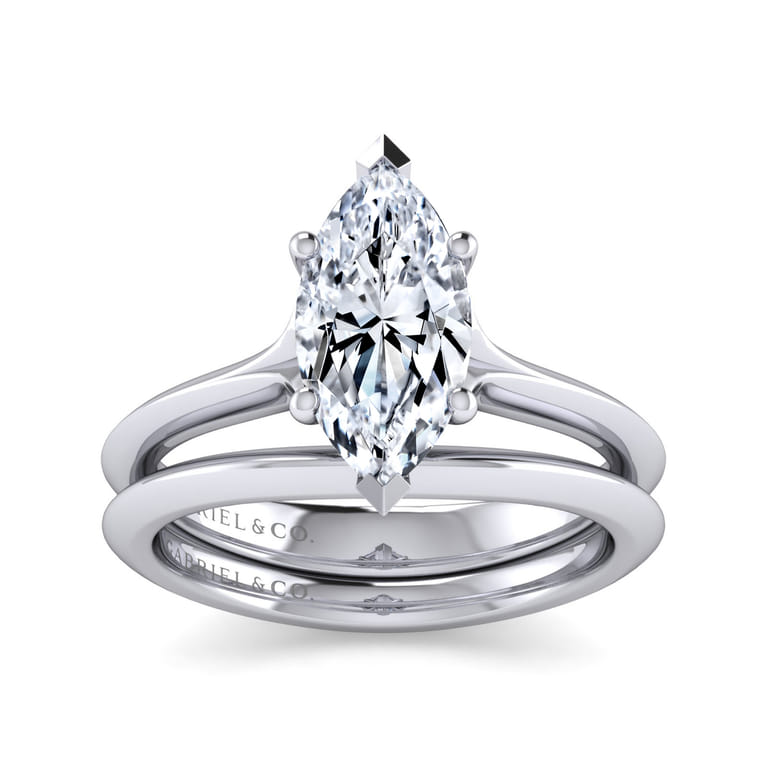 Ellis - 14K White Gold Marquise Shape Diamond Engagement Ring - Shot 4