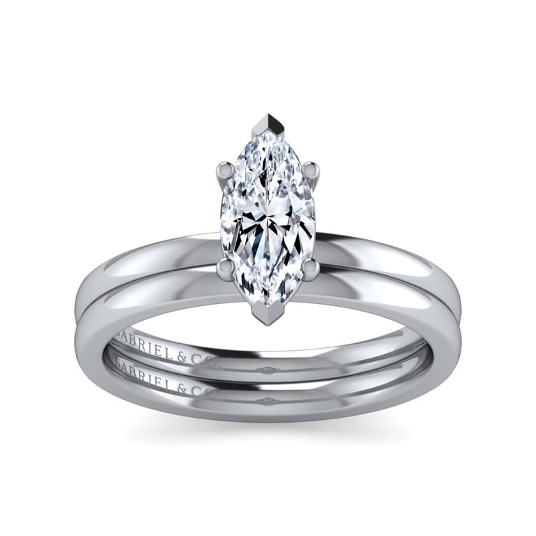 Paula - 14K White Gold Marquise Shape Diamond Engagement Ring - Shot 4