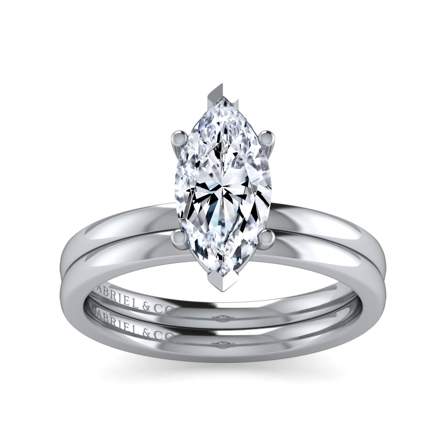 Paula - 14K White Gold Marquise Shape Diamond Engagement Ring - Shot 4