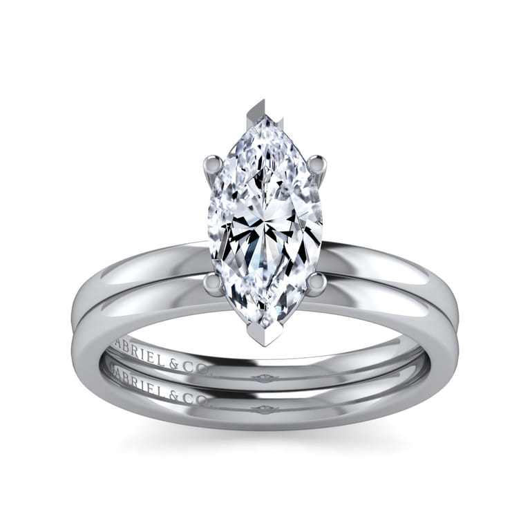 Paula - 14K White Gold Marquise Shape Diamond Engagement Ring - Shot 4