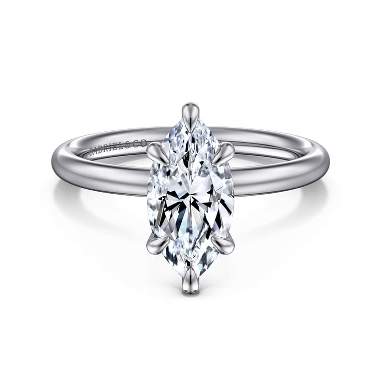 Lark - 14K White Gold Marquise Shape Solitaire Engagement Ring - Shot 1