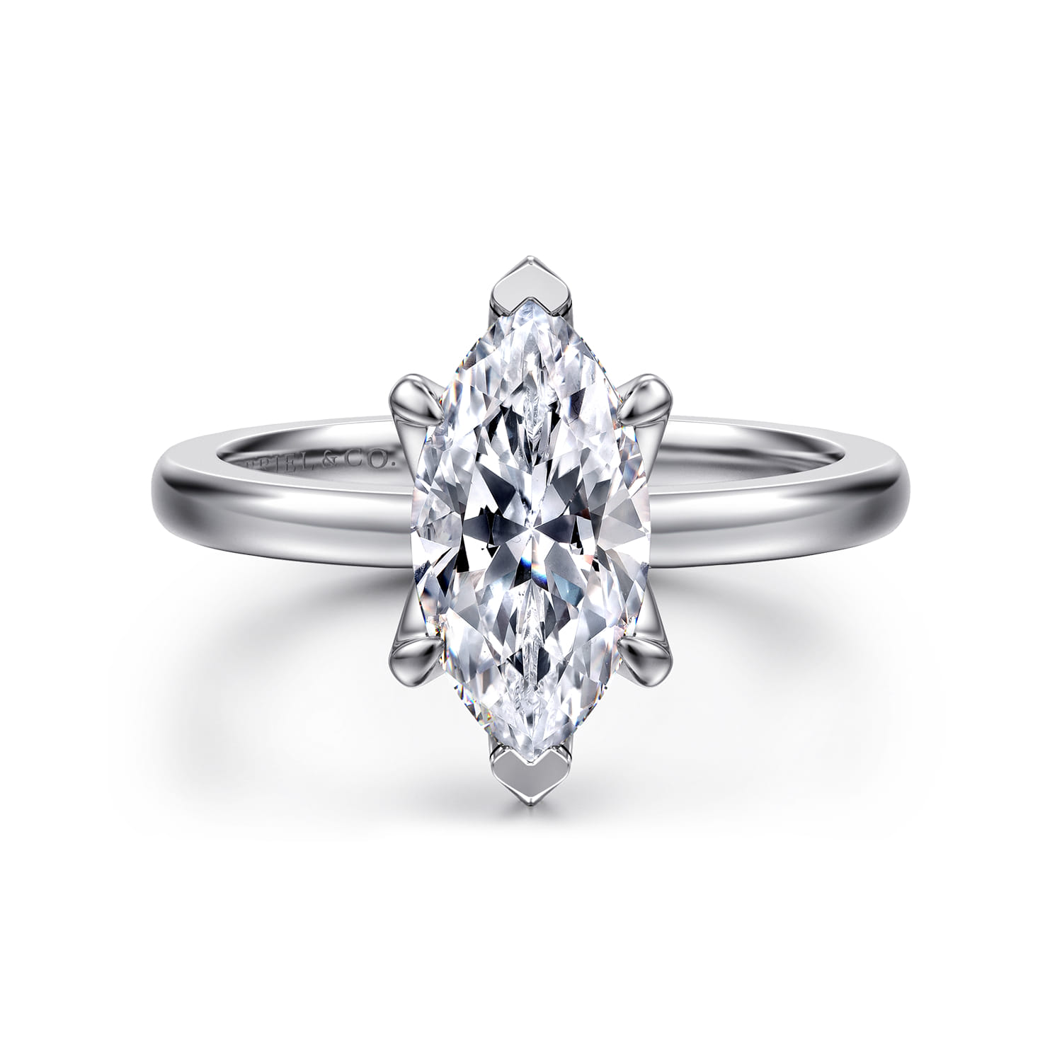 Emma - 14K White Gold Marquise Shape Solitaire Engagement Ring - Shot 1