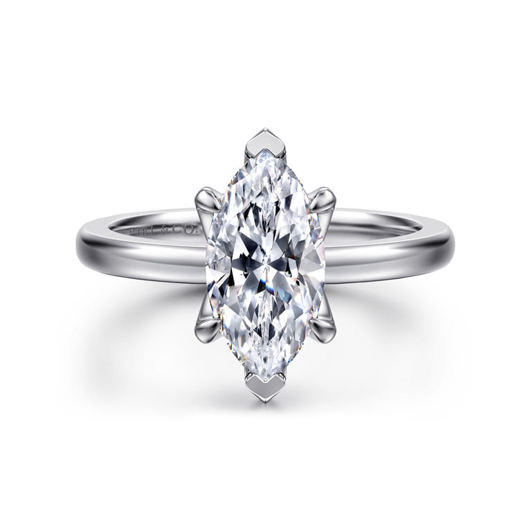 Emma - 14K White Gold Marquise Shape Solitaire Engagement Ring - Shot 1