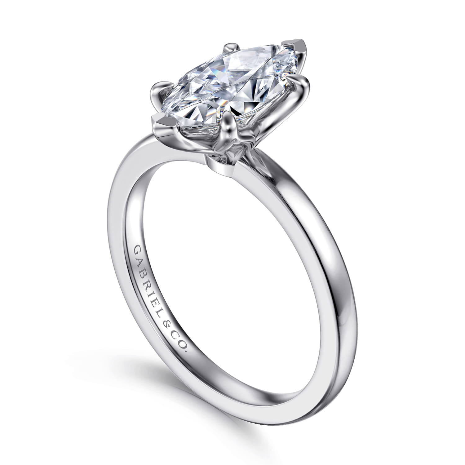 Emma - 14K White Gold Marquise Shape Solitaire Engagement Ring - Shot 3