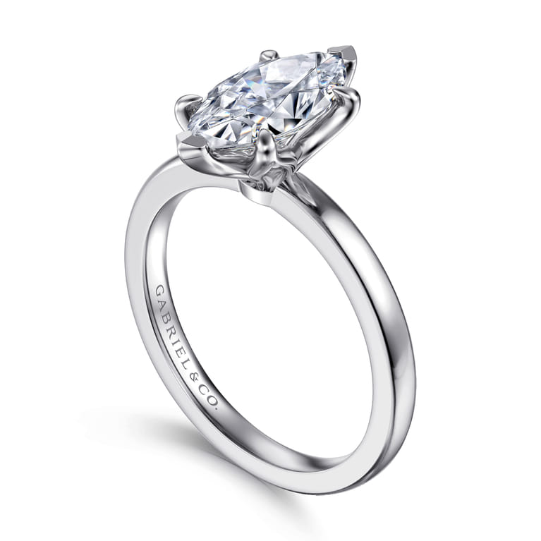 Emma - 14K White Gold Marquise Shape Solitaire Engagement Ring - Shot 3