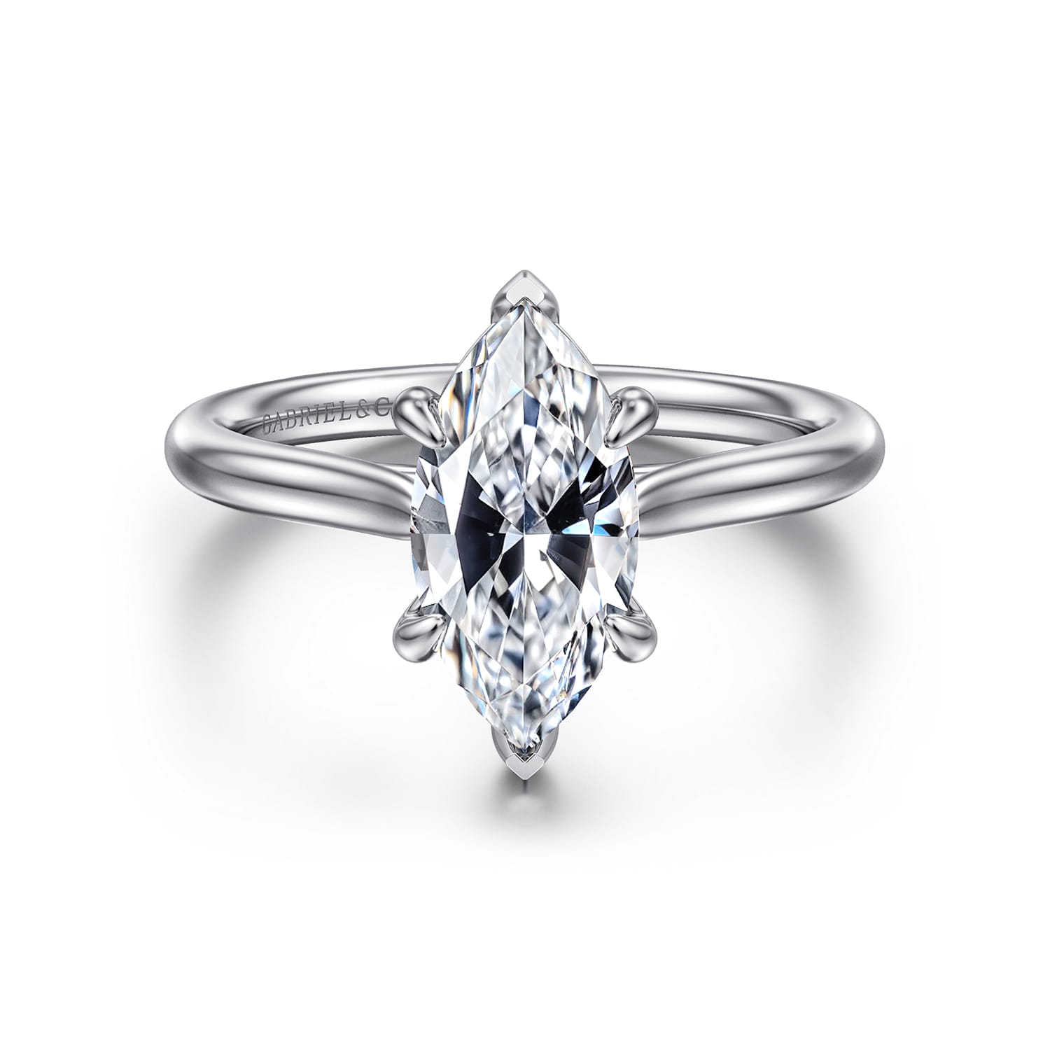 Anne - 14K White Gold Marquise Shape Solitaire Diamond Engagement Ring - Shot 1