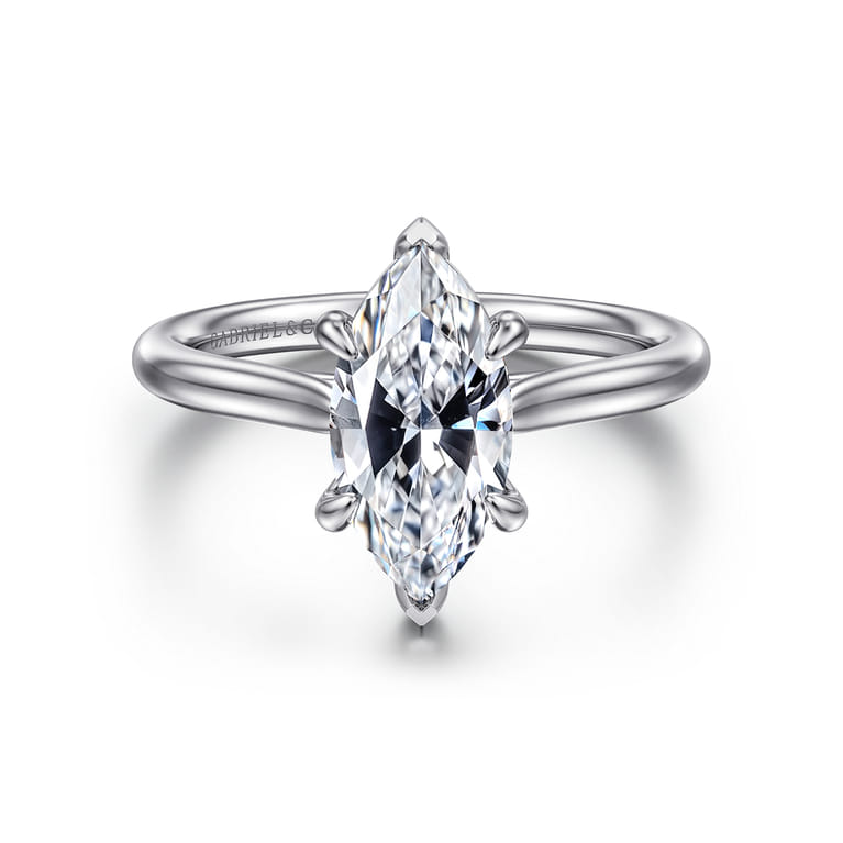 Anne - 14K White Gold Marquise Shape Solitaire Diamond Engagement Ring - Shot 1