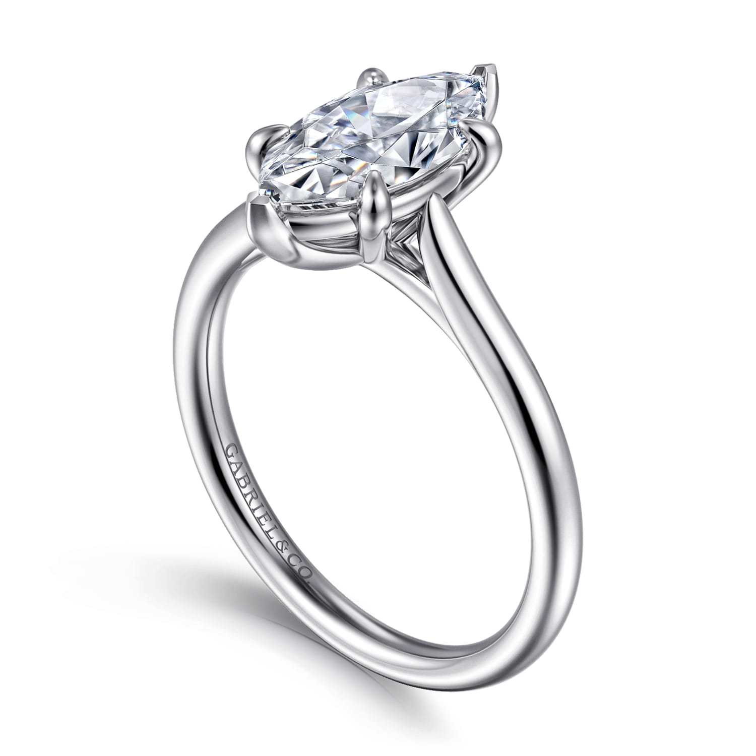 Anne - 14K White Gold Marquise Shape Solitaire Diamond Engagement Ring - Shot 3