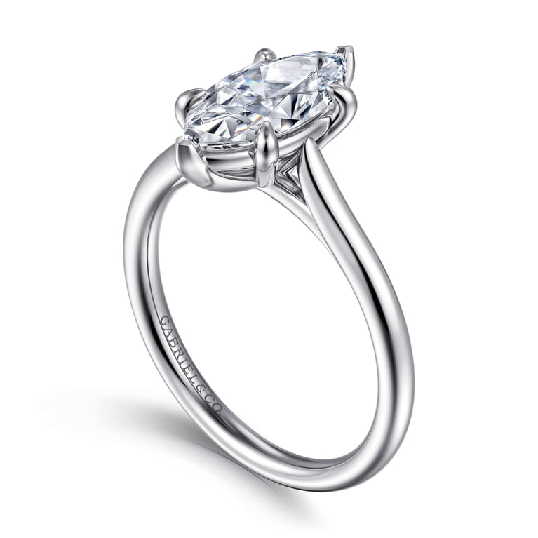 Anne - 14K White Gold Marquise Shape Solitaire Diamond Engagement Ring - Shot 3