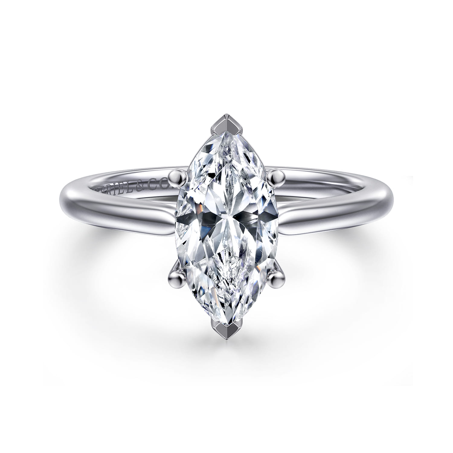 Anushka - 14K White Gold Marquise Shape Solitaire Diamond Engagement Ring - Shot 1