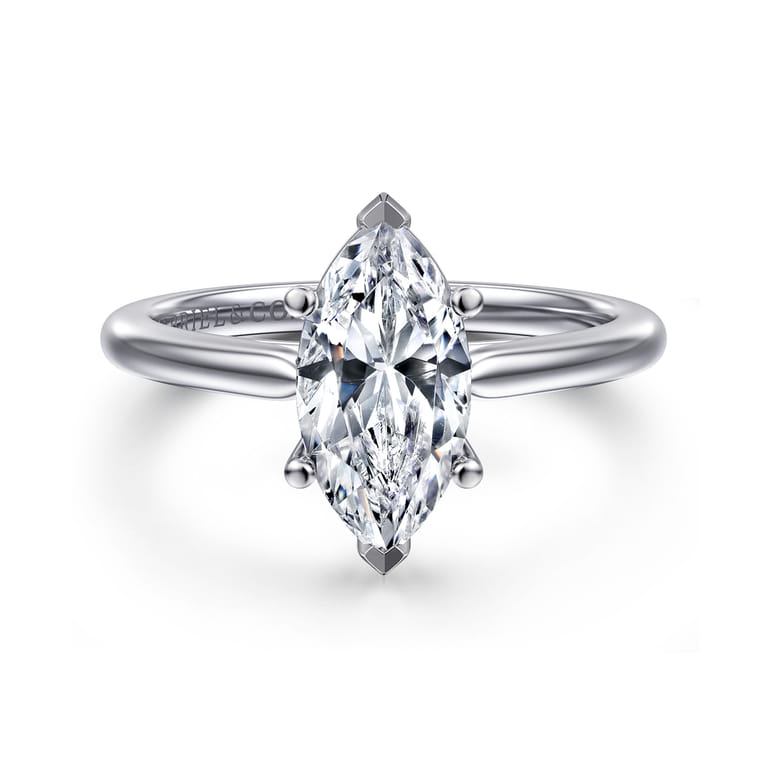 Anushka - 14K White Gold Marquise Shape Solitaire Diamond Engagement Ring - Shot 1