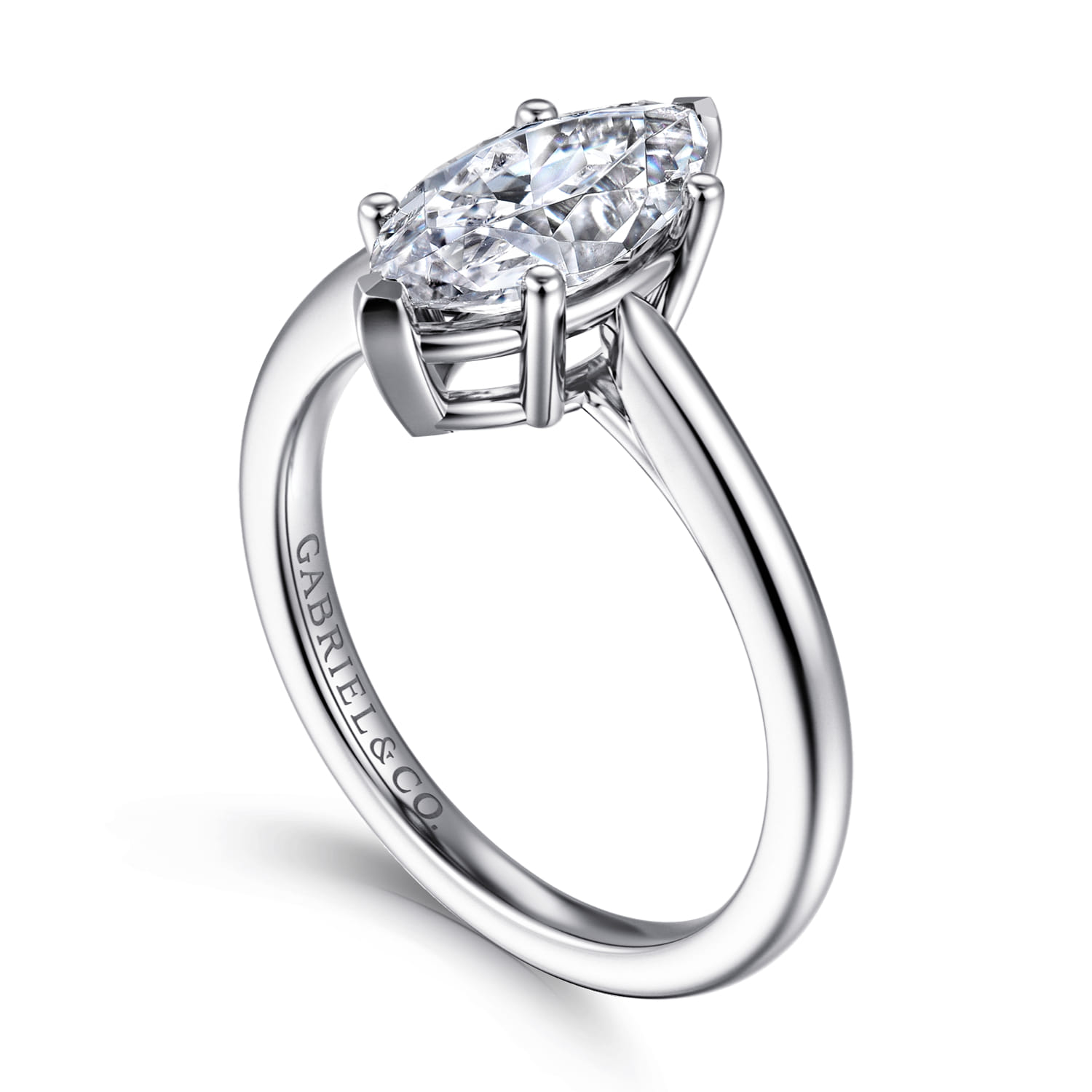 Anushka - 14K White Gold Marquise Shape Solitaire Diamond Engagement Ring - Shot 3
