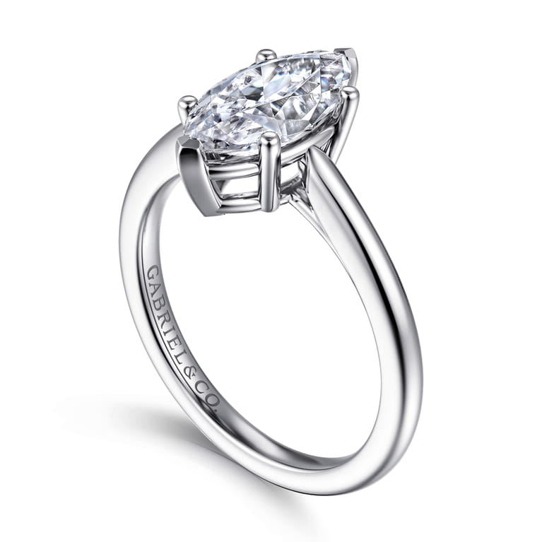 Anushka - 14K White Gold Marquise Shape Solitaire Diamond Engagement Ring - Shot 3