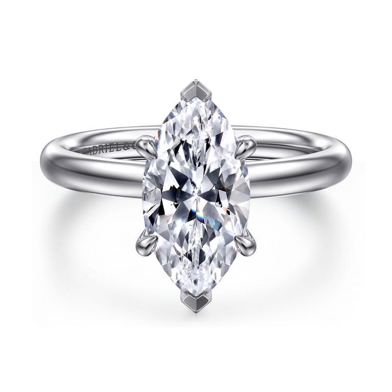 Unite - 14K White Gold Marquise Shape Solitaire Diamond Engagement Ring - Shot 1