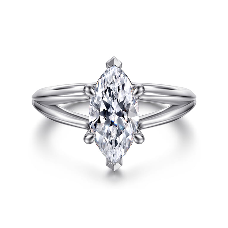Annie - 14K White Gold Split Shank Marquise Shape Diamond Engagement Ring - Shot 1