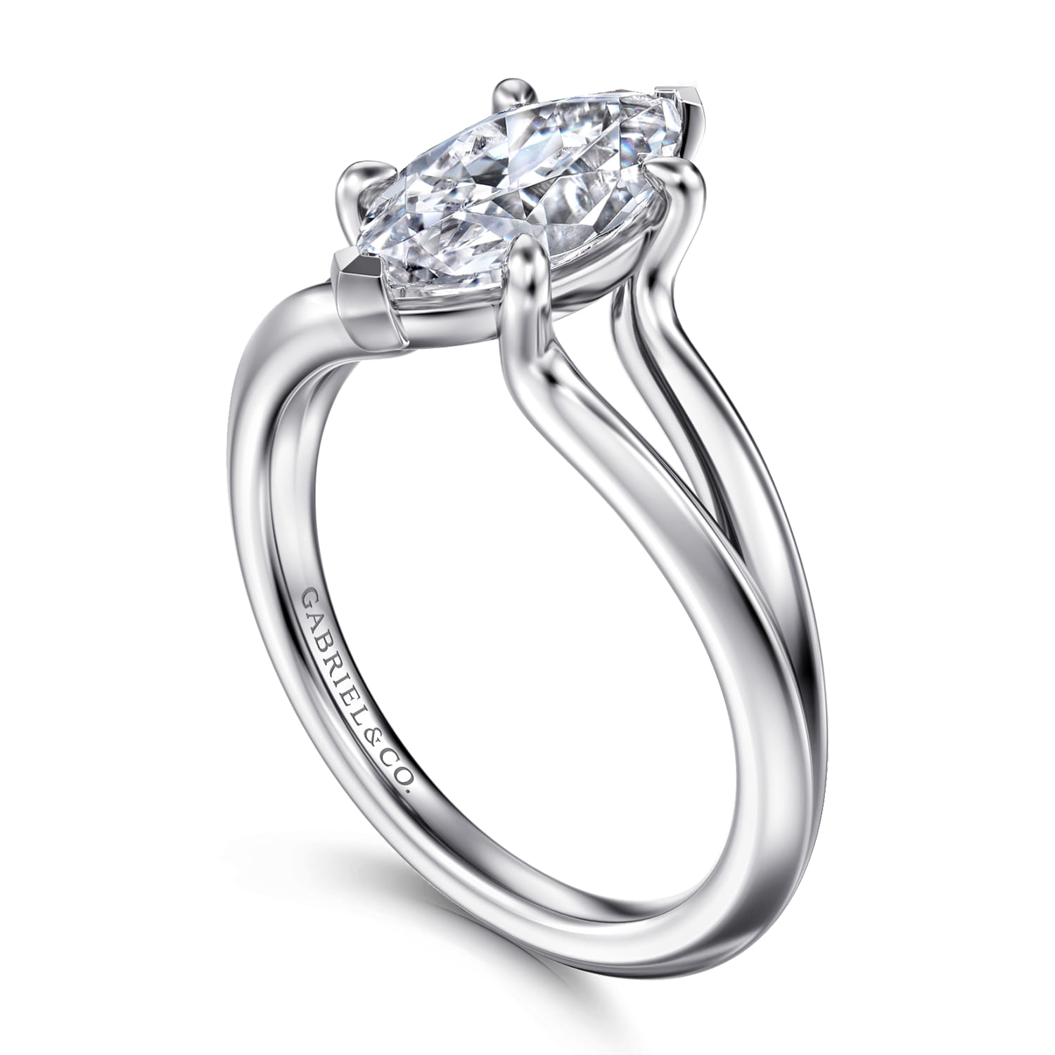 Annie - 14K White Gold Split Shank Marquise Shape Diamond Engagement Ring - Shot 3