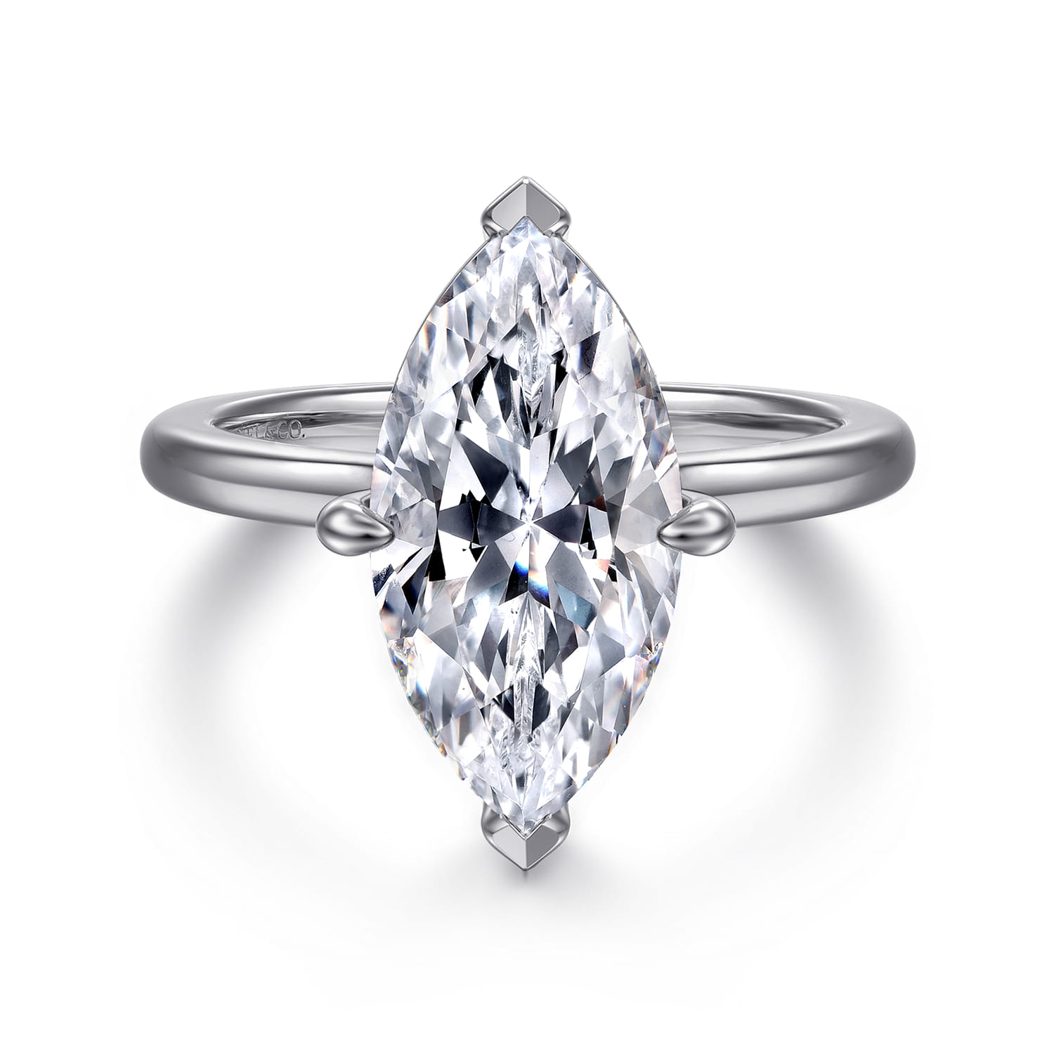 Lou - 14K White Gold Marquise Shape Solitaire Diamond Engagement Ring - Shot 1
