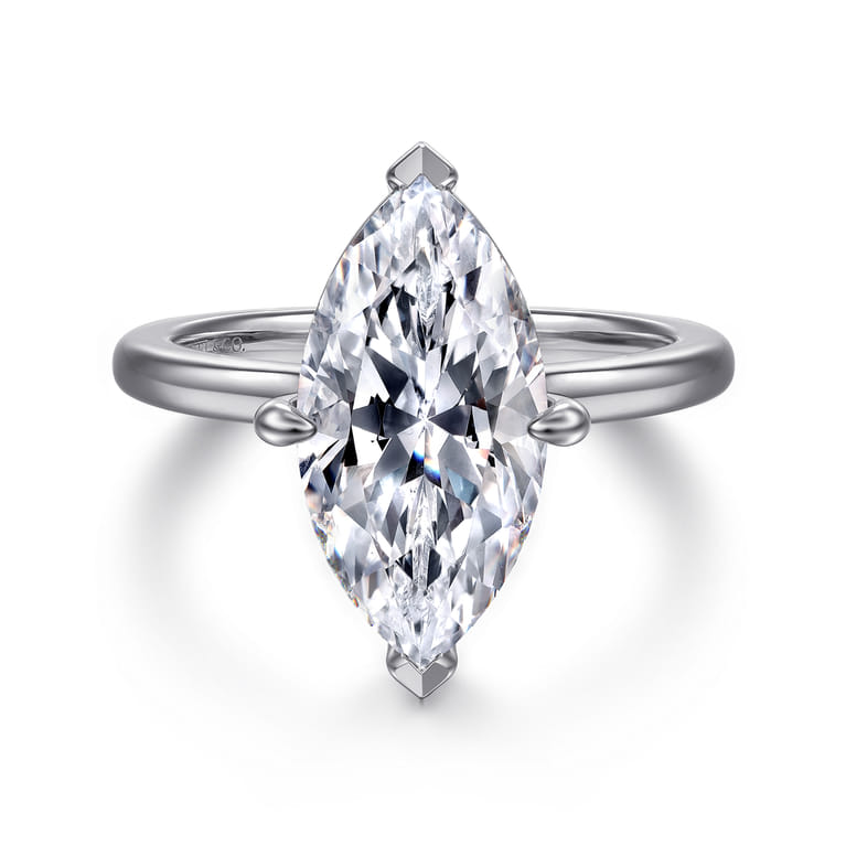 Lou - 14K White Gold Marquise Shape Solitaire Diamond Engagement Ring - Shot 1