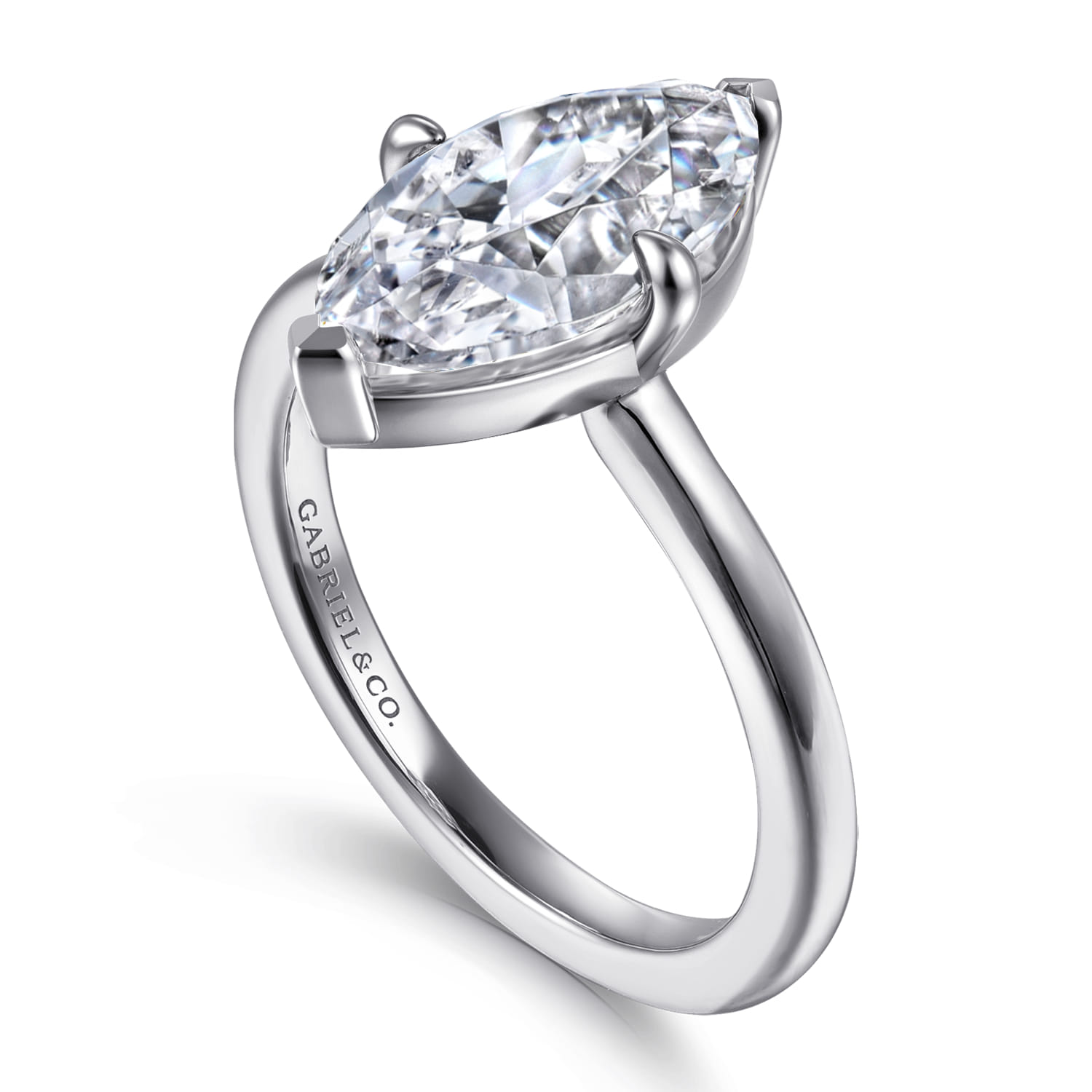 Lou - 14K White Gold Marquise Shape Solitaire Diamond Engagement Ring - Shot 3