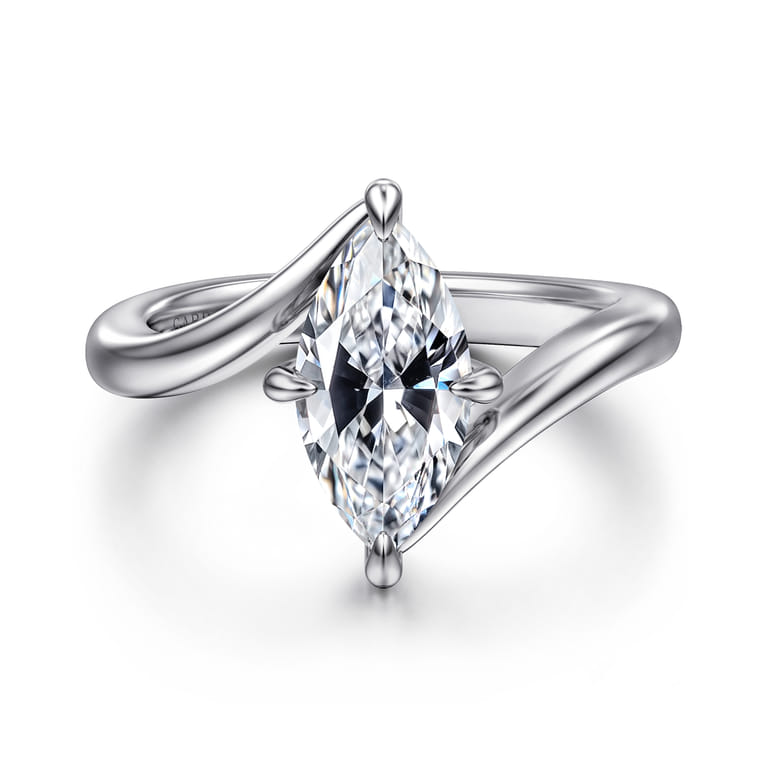 Rosette - 14K White Gold Compass Prong Bypass Marquise Shape Diamond Engagement Ring - Shot 1