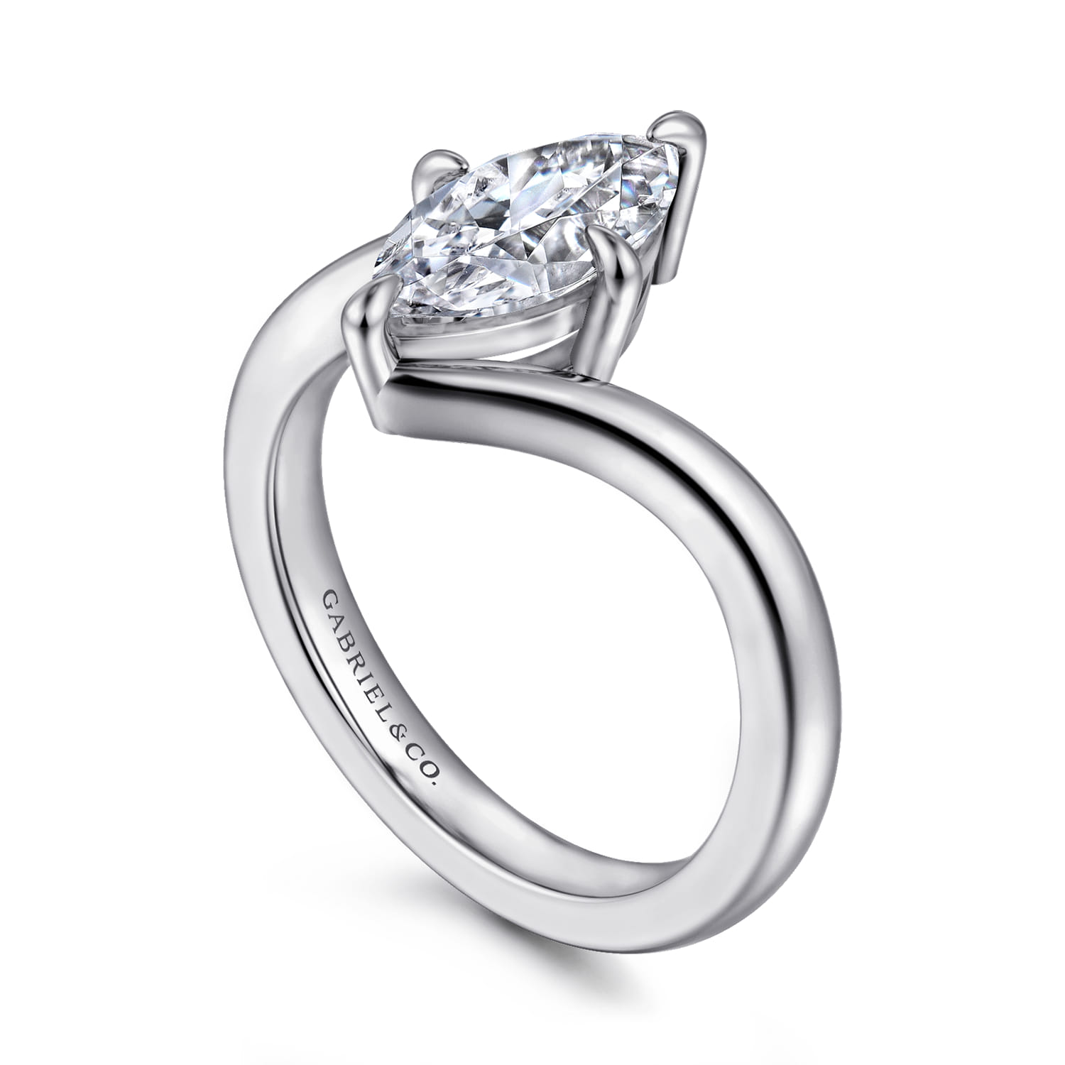 Rosette - 14K White Gold Compass Prong Bypass Marquise Shape Diamond Engagement Ring - Shot 3