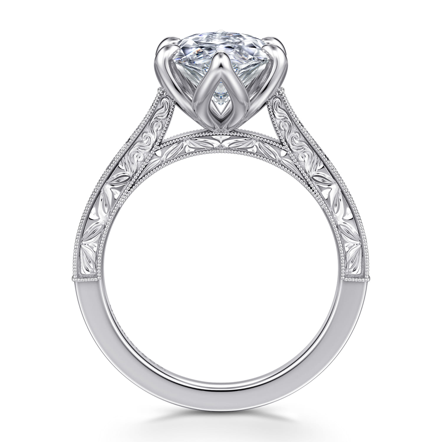 Amidala - Vintage Inspired 14K White Gold Marquise Shape Solitaire Diamond Engagement Ring - Shot 2
