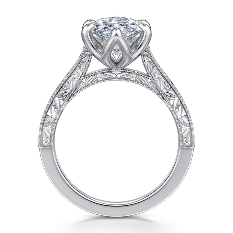 Amidala - Vintage Inspired 14K White Gold Marquise Shape Solitaire Diamond Engagement Ring - Shot 2