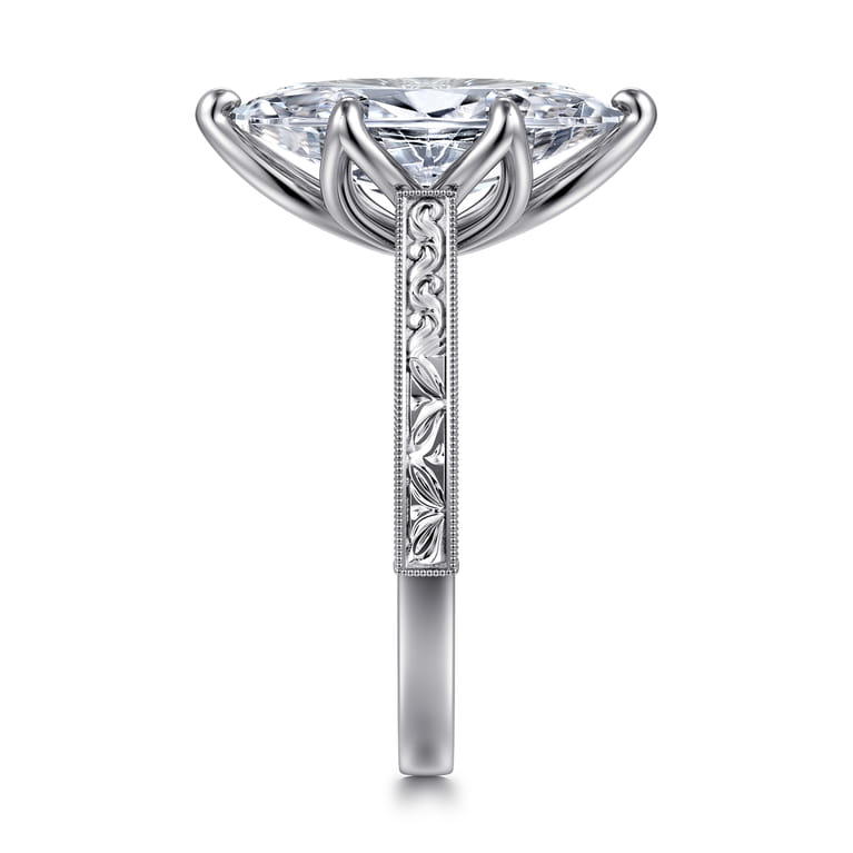Amidala - Vintage Inspired 14K White Gold Marquise Shape Solitaire Diamond Engagement Ring - Shot 4