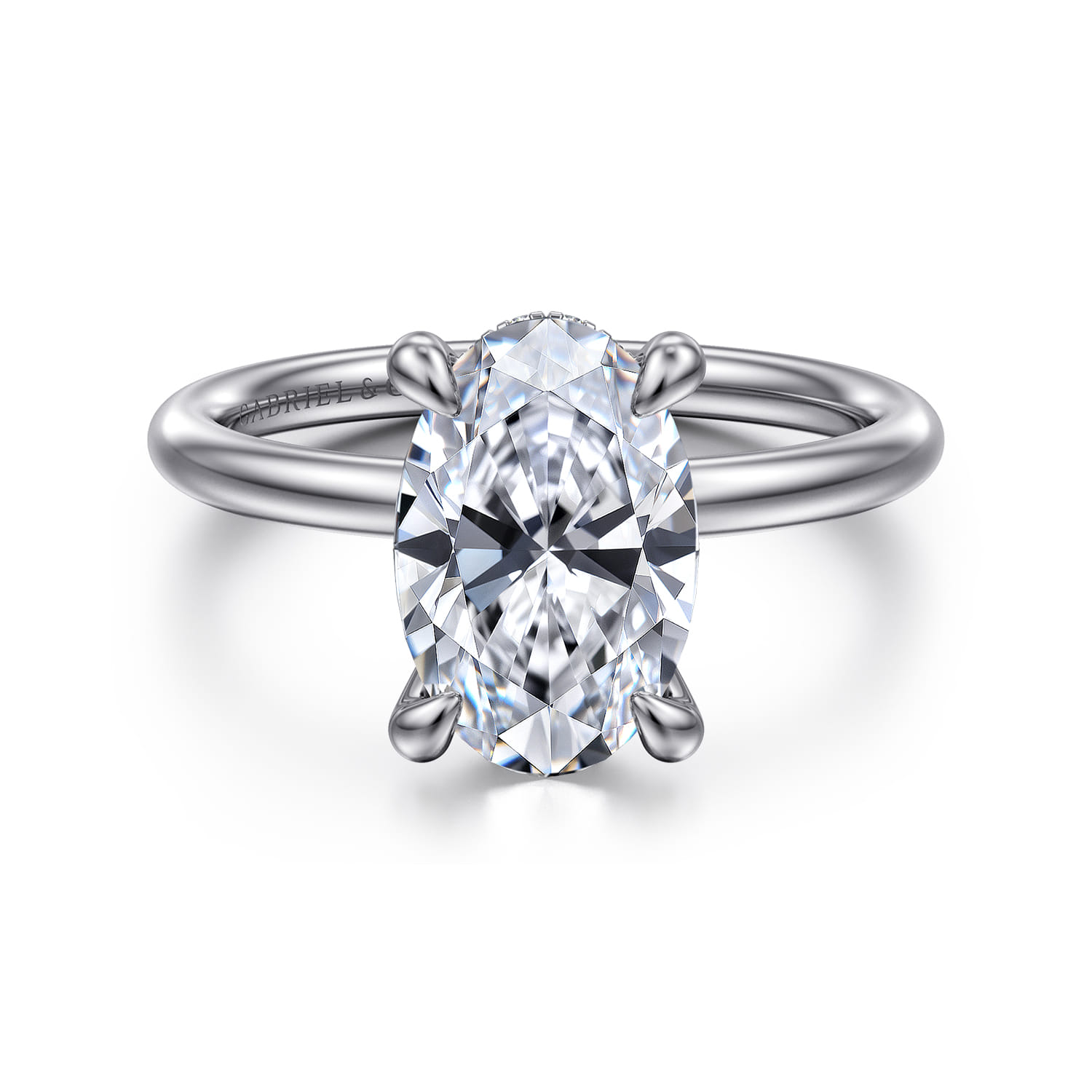 Elia - 14K White Gold Solitaire Oval Diamond Engagement Ring - 0.08 ct - Shot 1