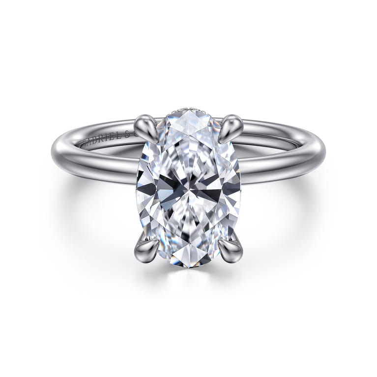 Elia - 14K White Gold Solitaire Oval Diamond Engagement Ring - 0.08 ct - Shot 1