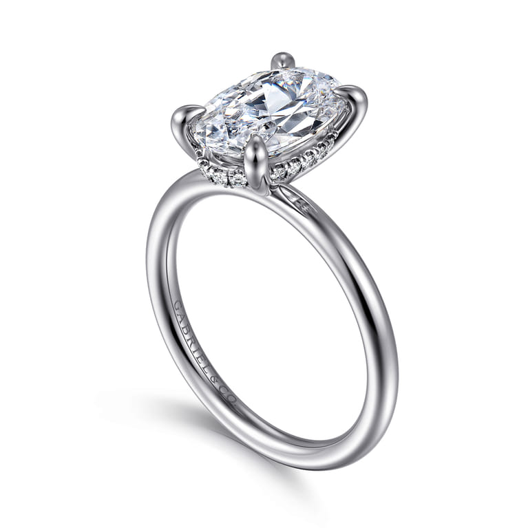 Elia - 14K White Gold Solitaire Oval Diamond Engagement Ring - 0.08 ct - Shot 3