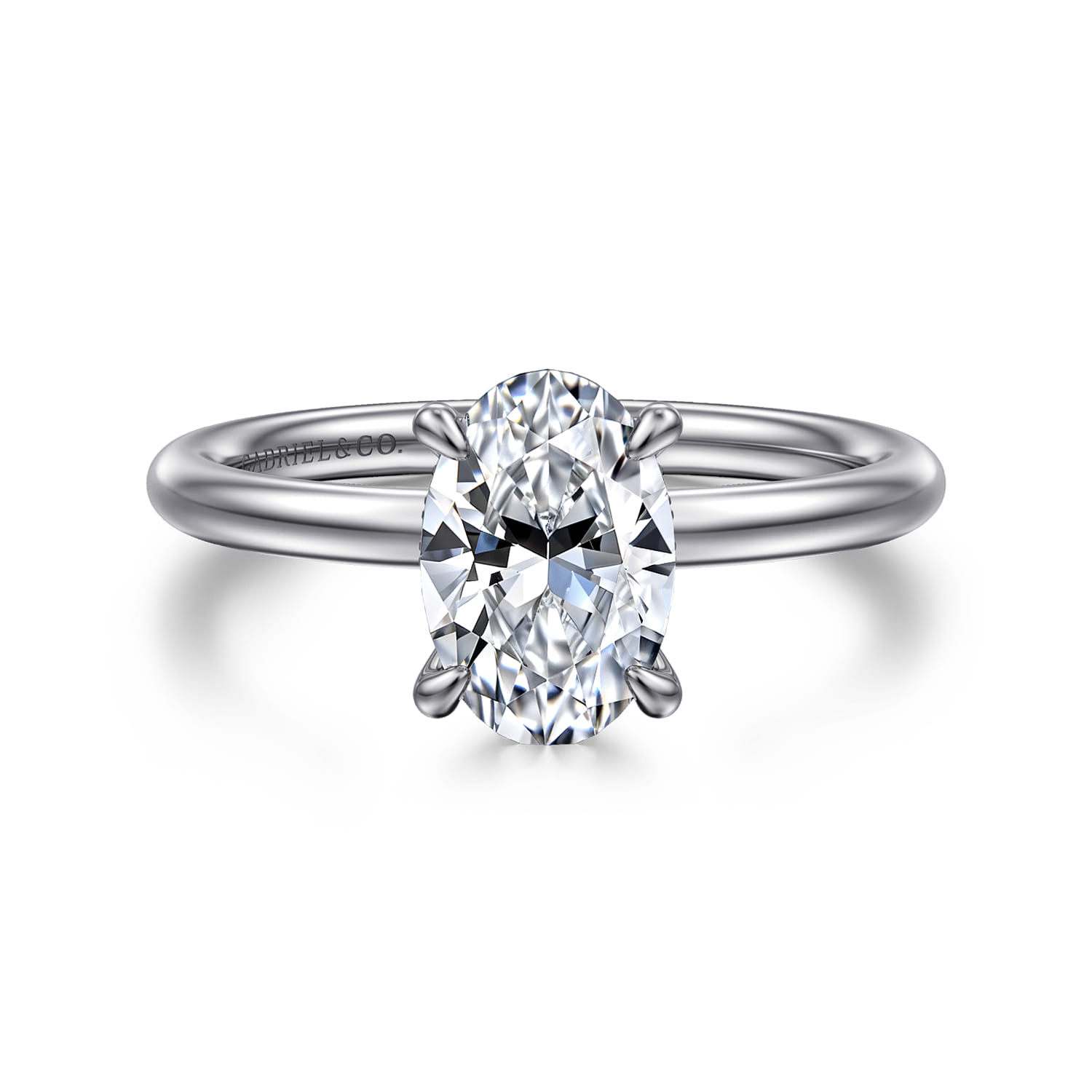 Elia - 14K White Gold Solitaire Oval Diamond Engagement Ring - 0.06 ct - Shot 1
