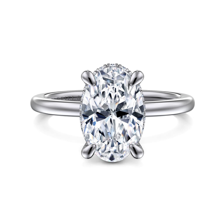 Rainah - 14K White Gold Oval Diamond Engagement Ring - 0.13 ct - Shot 1