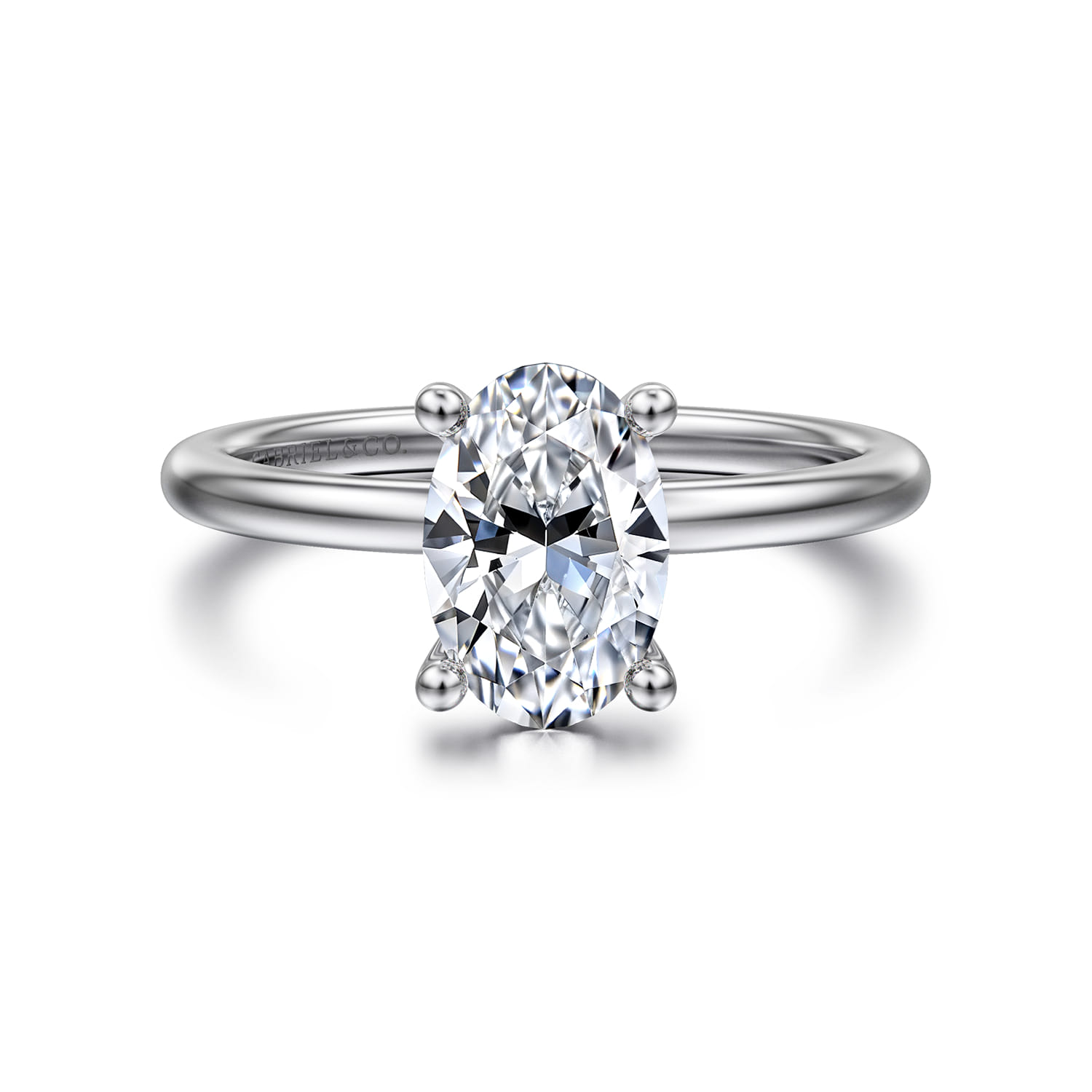 Ady - 14K White Gold Hidden Halo Oval Diamond Engagement Ring - 0.05 ct - Shot 1
