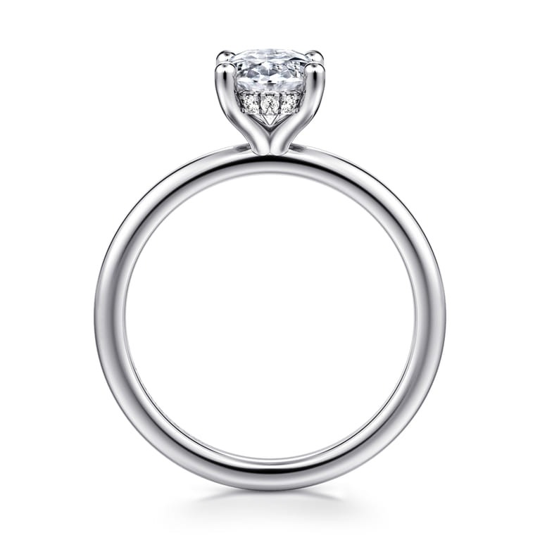Ady - 14K White Gold Hidden Halo Oval Diamond Engagement Ring - 0.05 ct - Shot 2