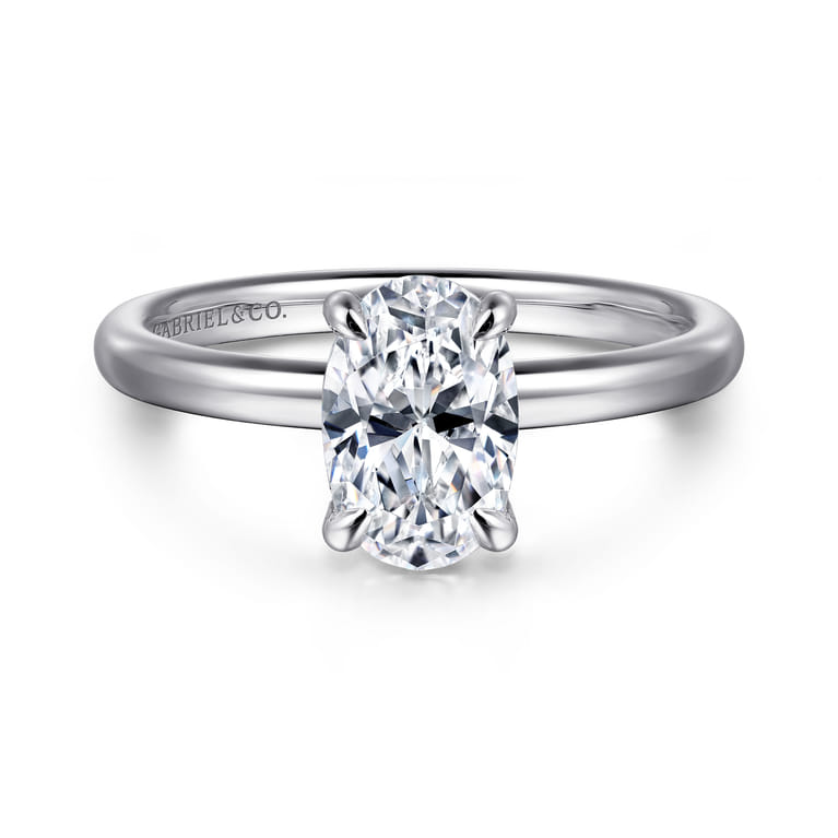 Daniele - 14K White Gold Oval Solitaire Diamond Engagement Ring - 0.14 ct - Shot 1