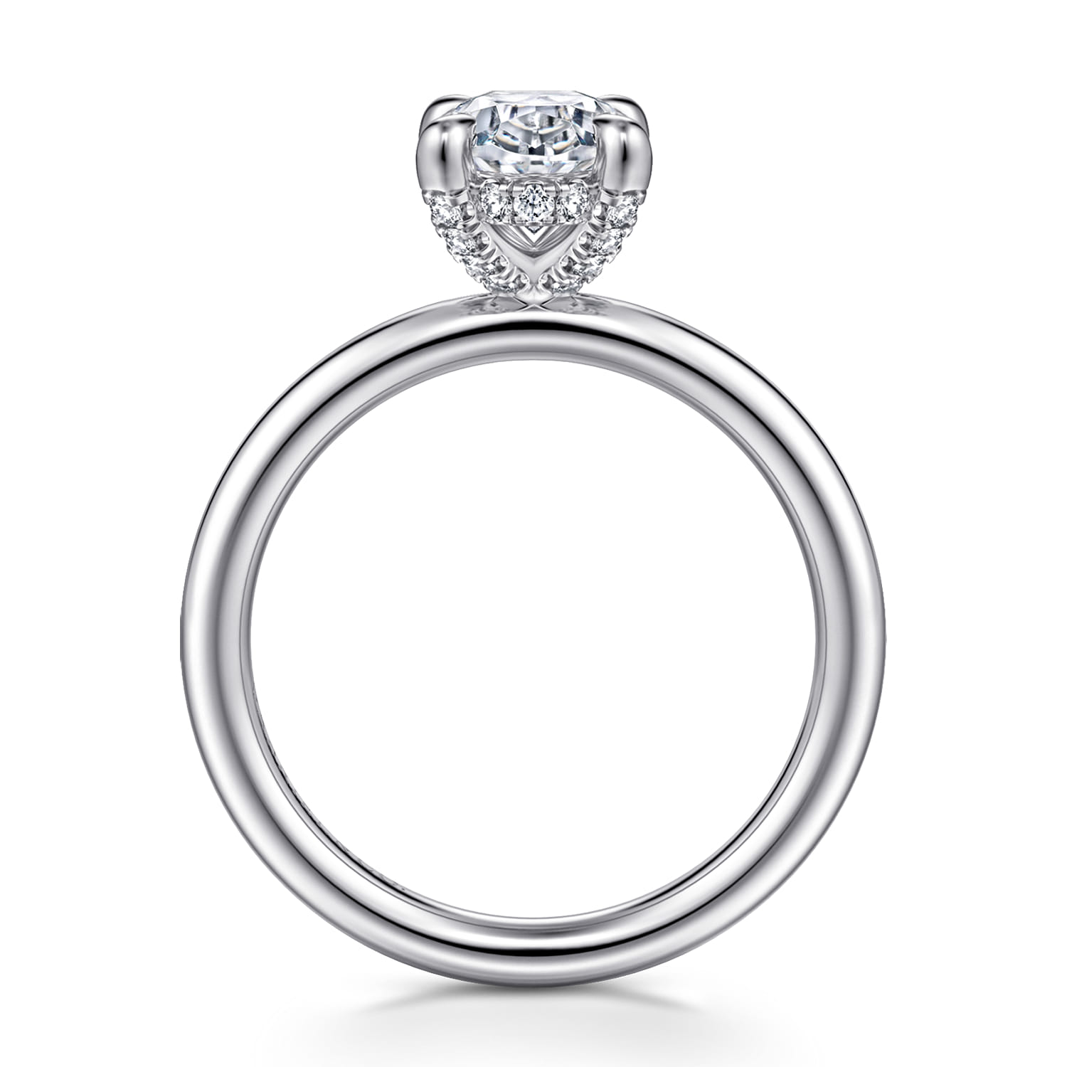 Daniele - 14K White Gold Oval Solitaire Diamond Engagement Ring - 0.14 ct - Shot 2