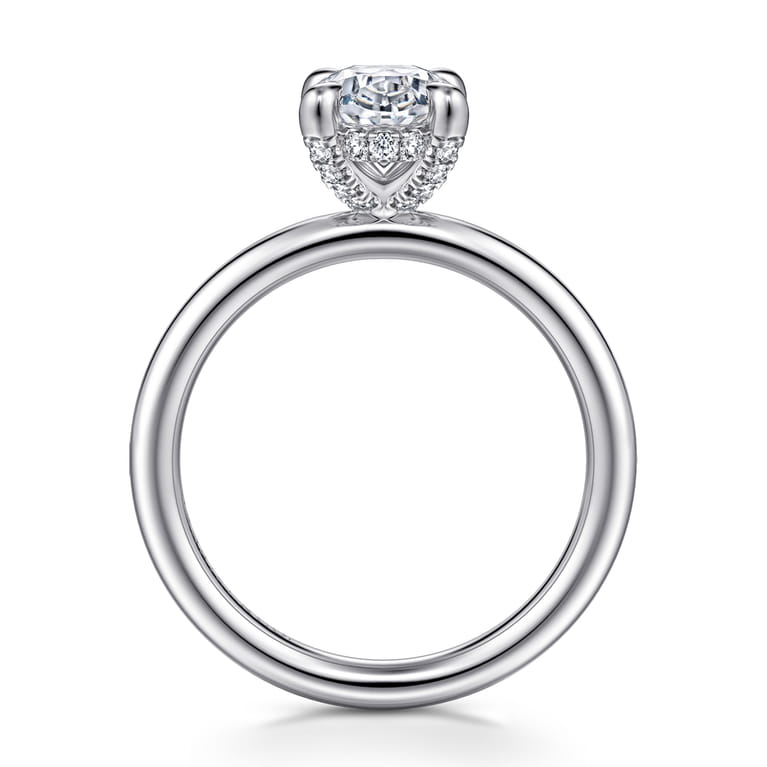Daniele - 14K White Gold Oval Solitaire Diamond Engagement Ring - 0.14 ct - Shot 2