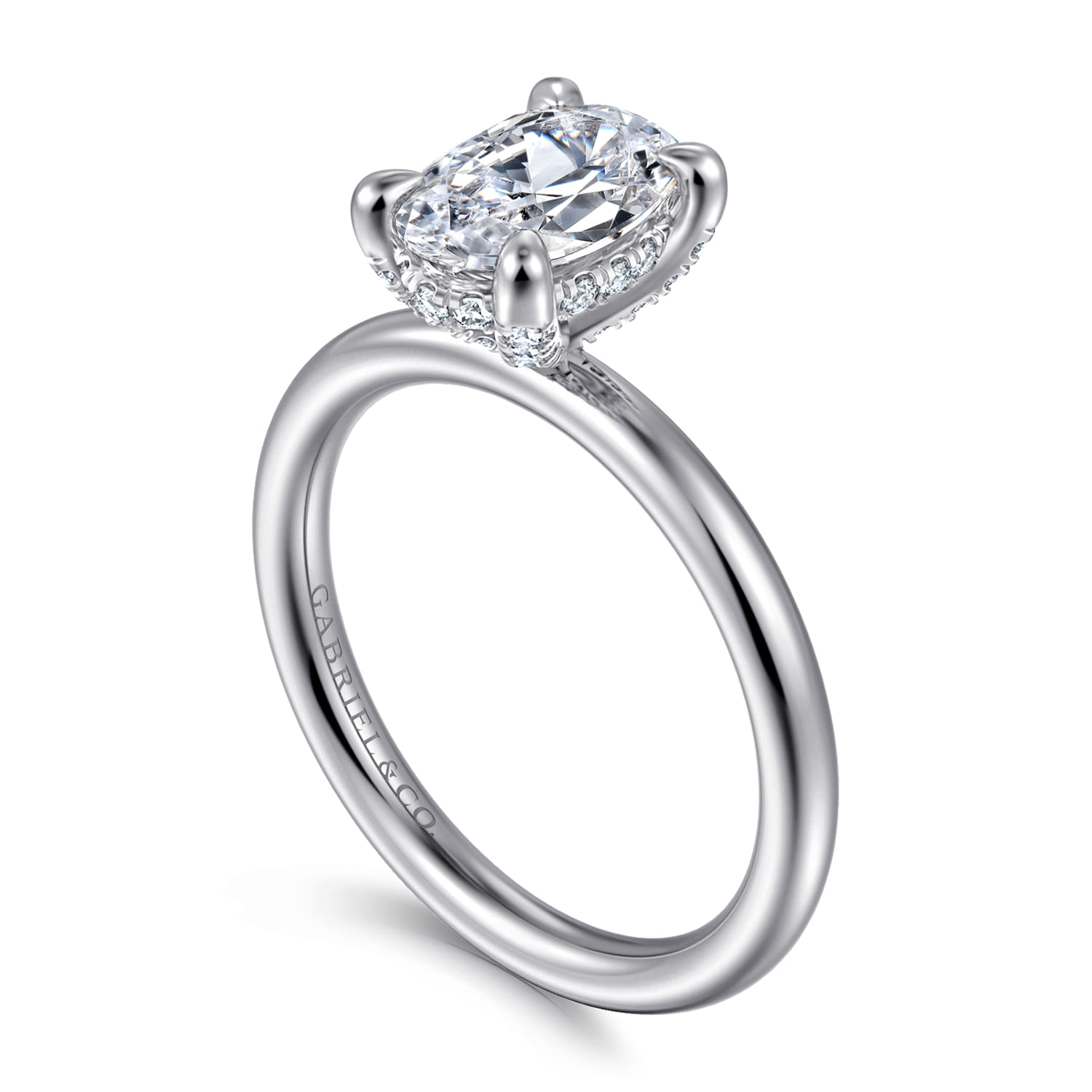 Daniele - 14K White Gold Oval Solitaire Diamond Engagement Ring - 0.14 ct - Shot 3