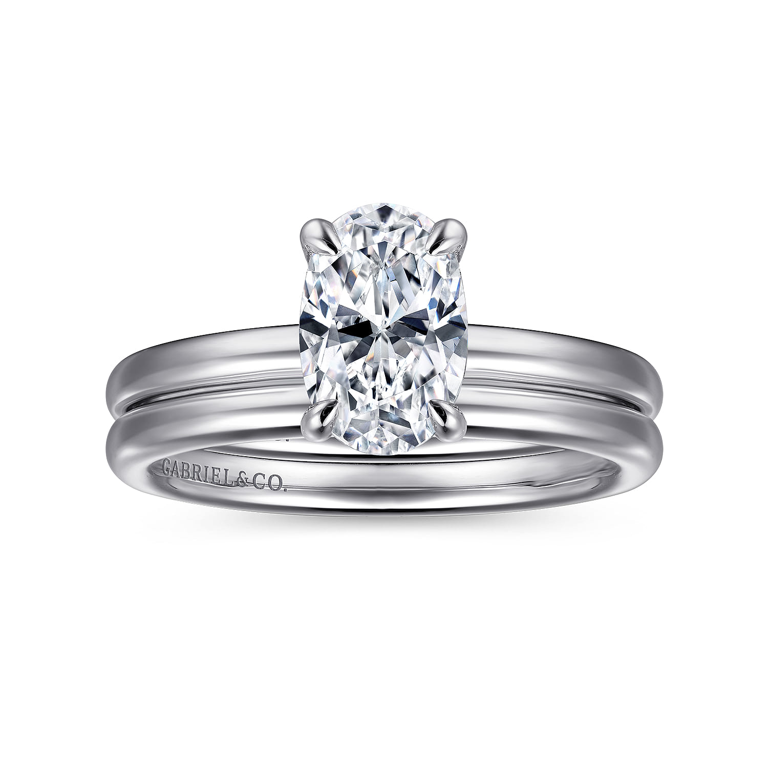 Daniele - 14K White Gold Oval Solitaire Diamond Engagement Ring - 0.14 ct - Shot 4
