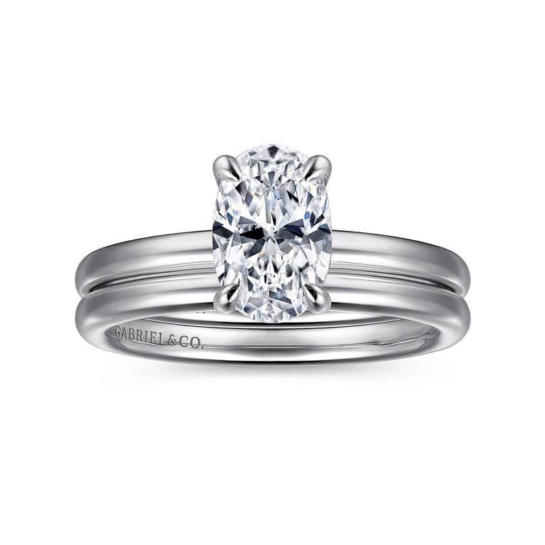 Daniele - 14K White Gold Oval Solitaire Diamond Engagement Ring - 0.14 ct - Shot 4