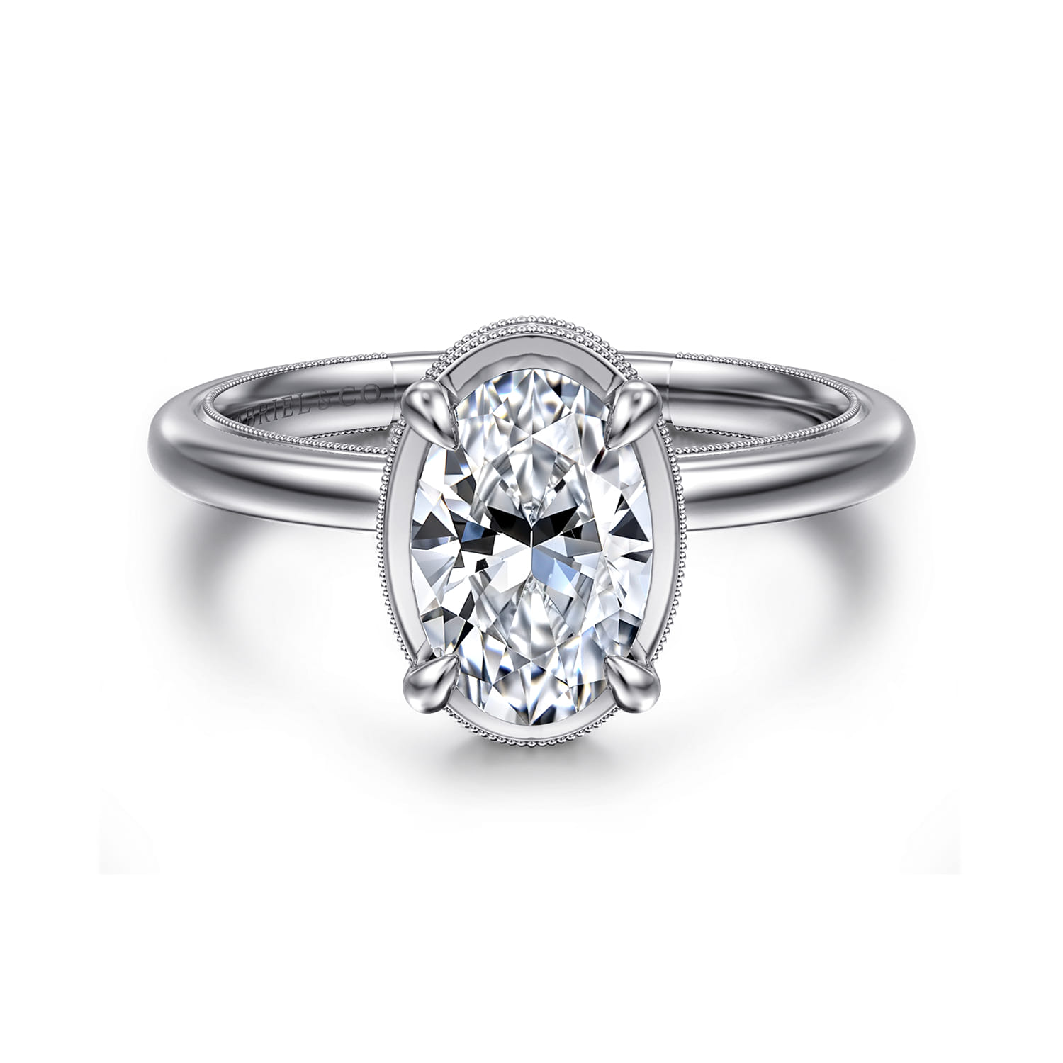 Catallina - 14K White Gold Bezel Prong Oval Diamond Engagement Ring - 0.16 ct - Shot 1
