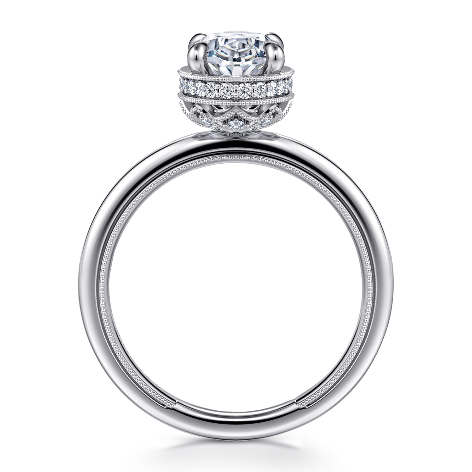 Catallina - 14K White Gold Bezel Prong Oval Diamond Engagement Ring - 0.16 ct - Shot 2