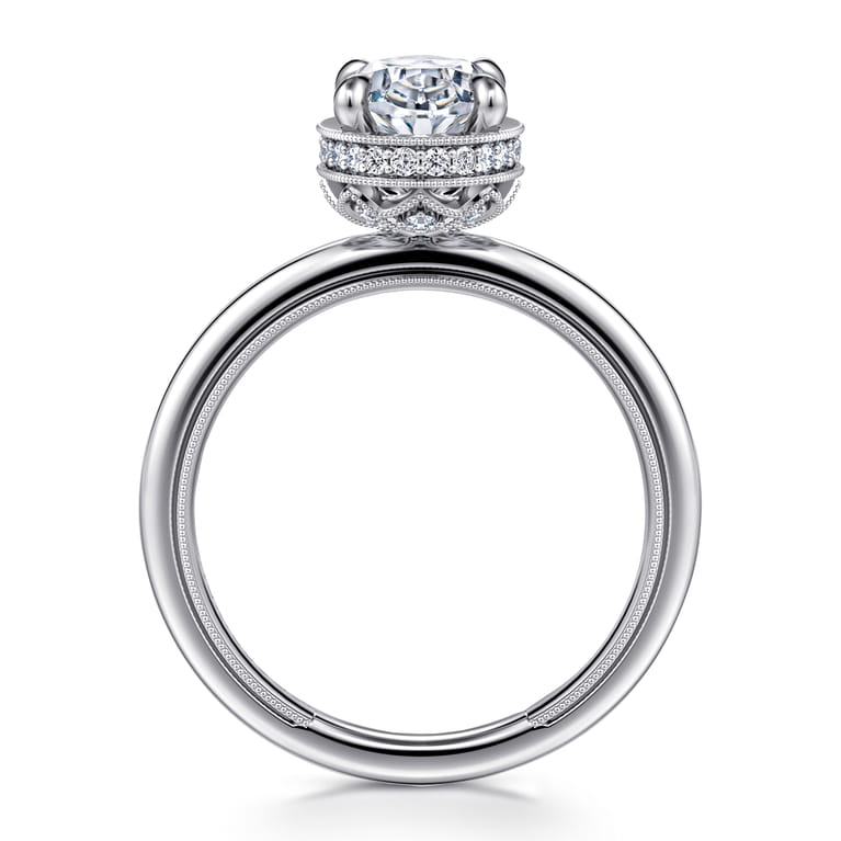 Catallina - 14K White Gold Bezel Prong Oval Diamond Engagement Ring - 0.16 ct - Shot 2