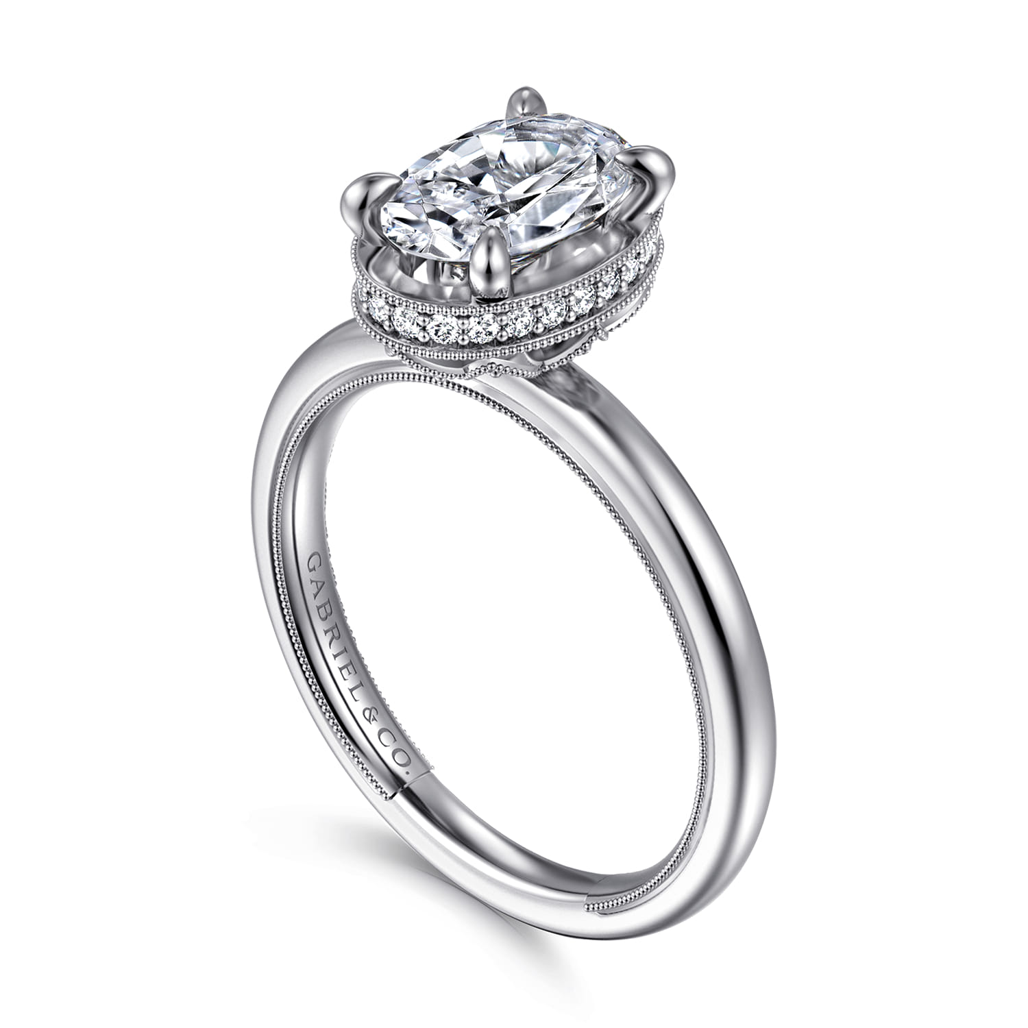 Catallina - 14K White Gold Bezel Prong Oval Diamond Engagement Ring - 0.16 ct - Shot 3