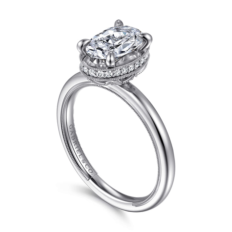 Catallina - 14K White Gold Bezel Prong Oval Diamond Engagement Ring - 0.16 ct - Shot 3