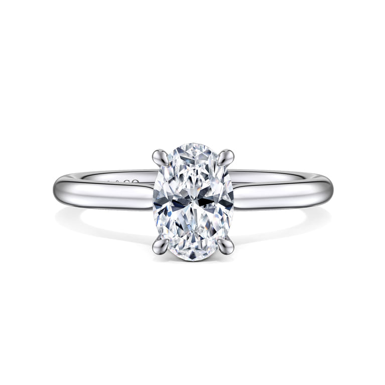 Aure - 14K White Gold Oval Solitaire Diamond Engagement Ring - 0.05 ct - Shot 1