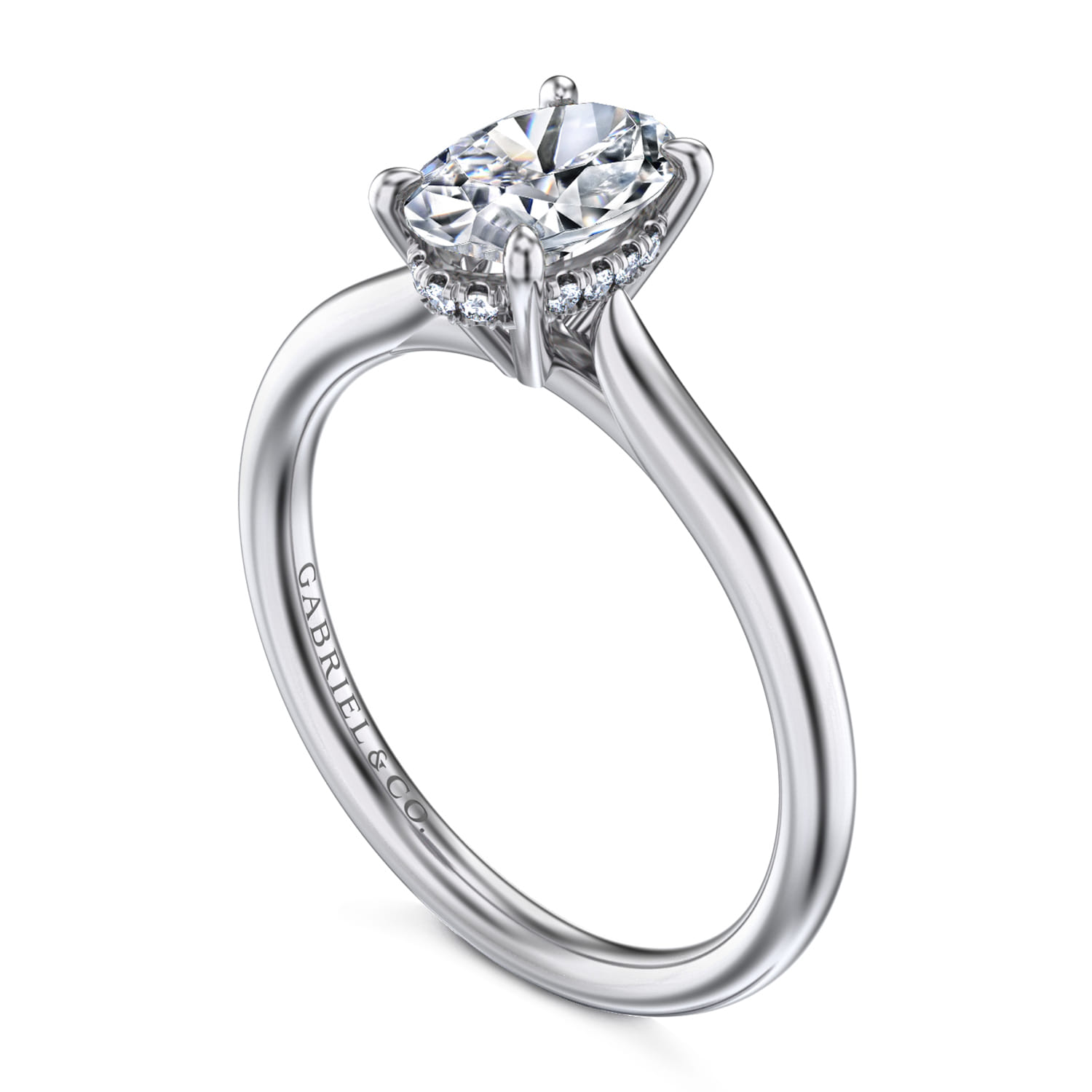 Aure - 14K White Gold Oval Solitaire Diamond Engagement Ring - 0.05 ct - Shot 3